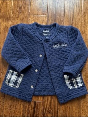 Perry Ellis America Baby Jacket 9M Quilted Blue Snap Button Lightweight Coat